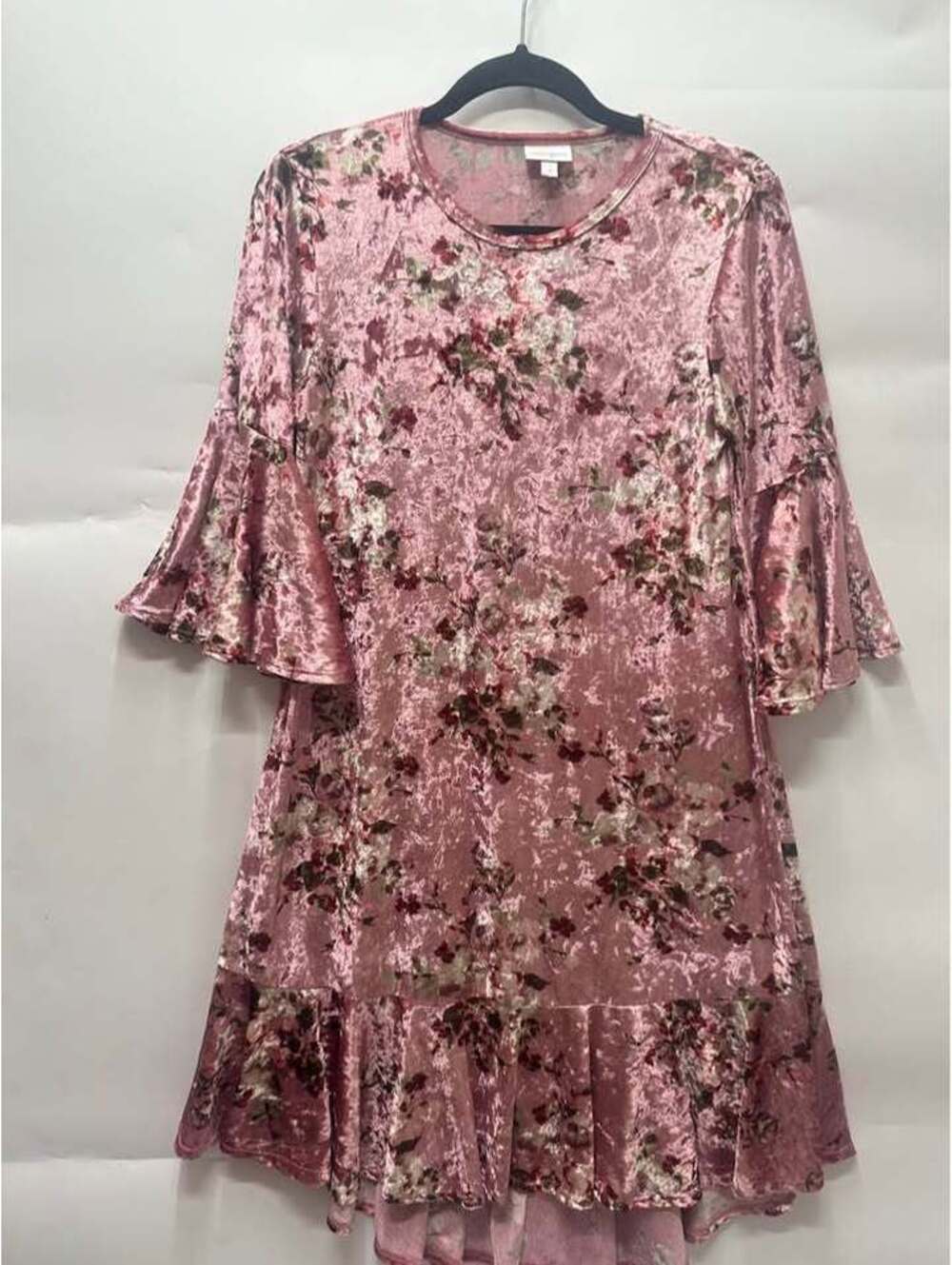 LuLaRoe Pink Floral Crushed Velvet Dress Size Small bell sleeve